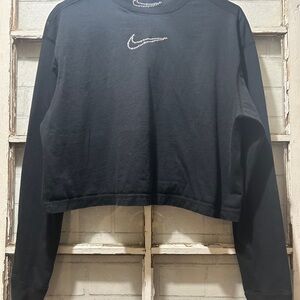 Nike Rhinestone Swoosh Mock Neck Long Sleeve Crop Top - Black - Size L